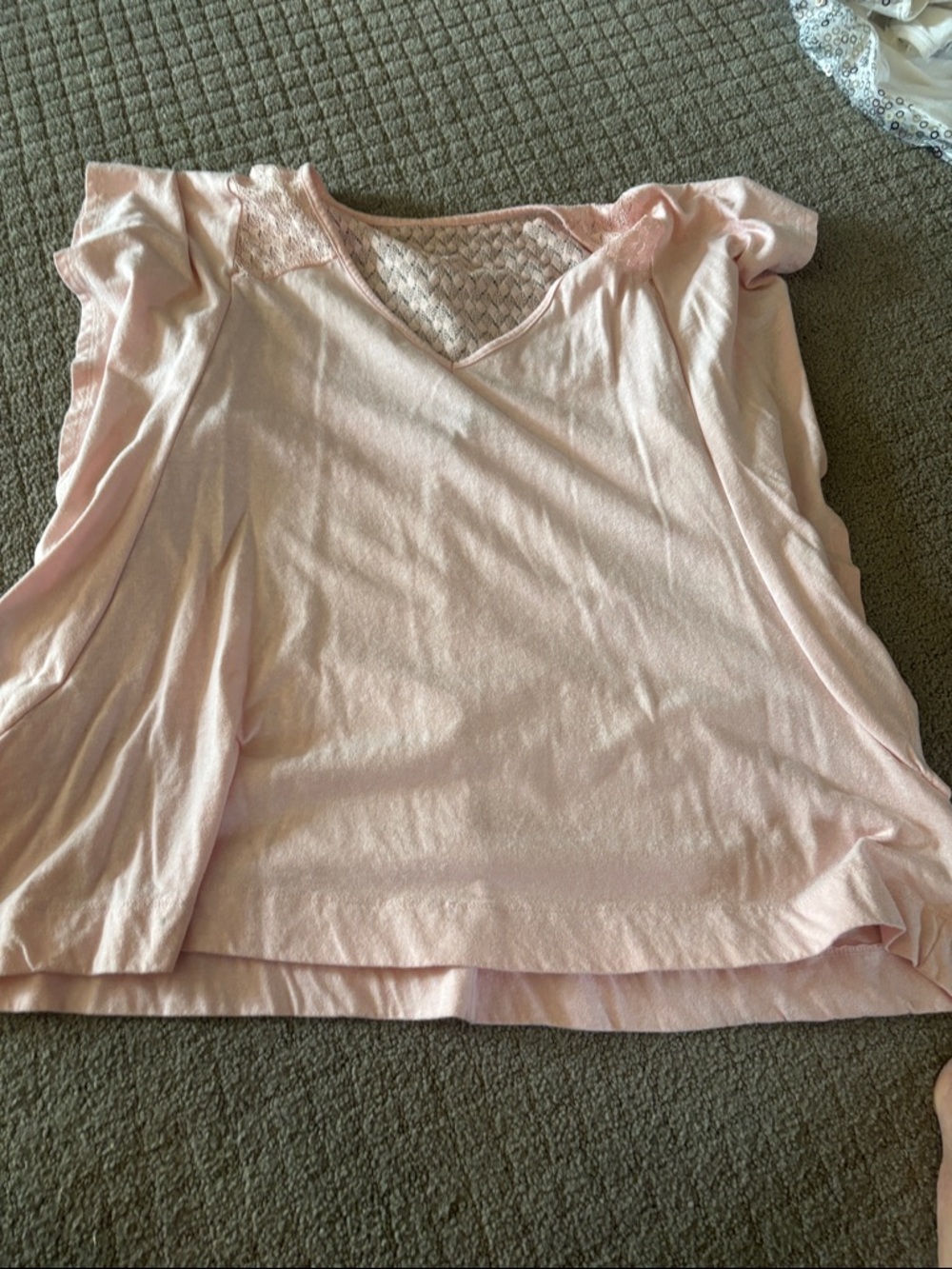 Lane Bryant Light Pink Short Sleeve Blouse with Lace Yoke